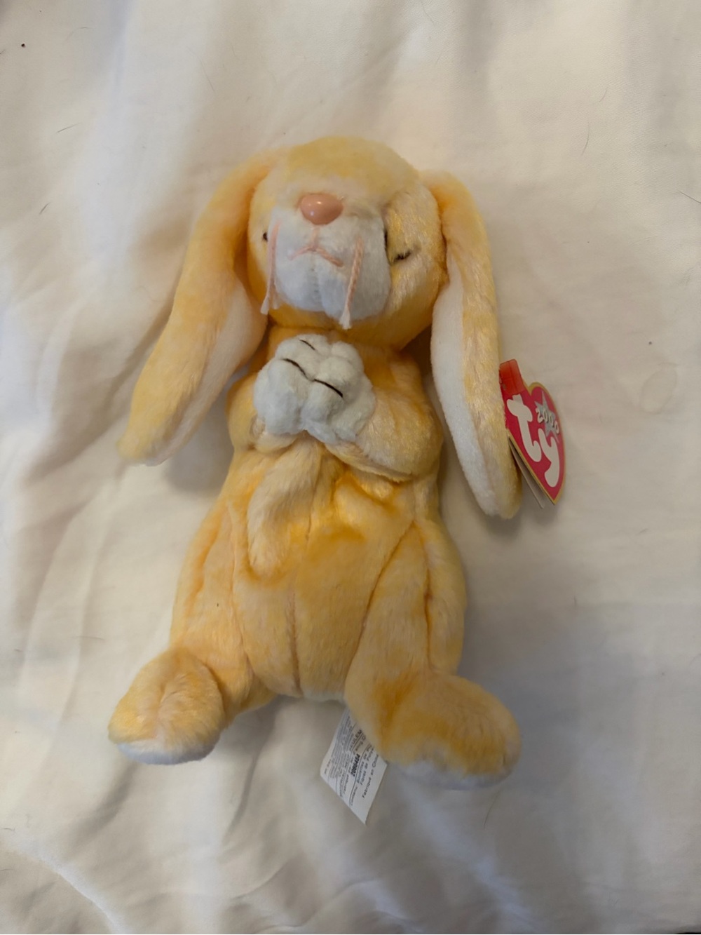Ty Yellow Bunny Plush with White Accents and Heart Tag
